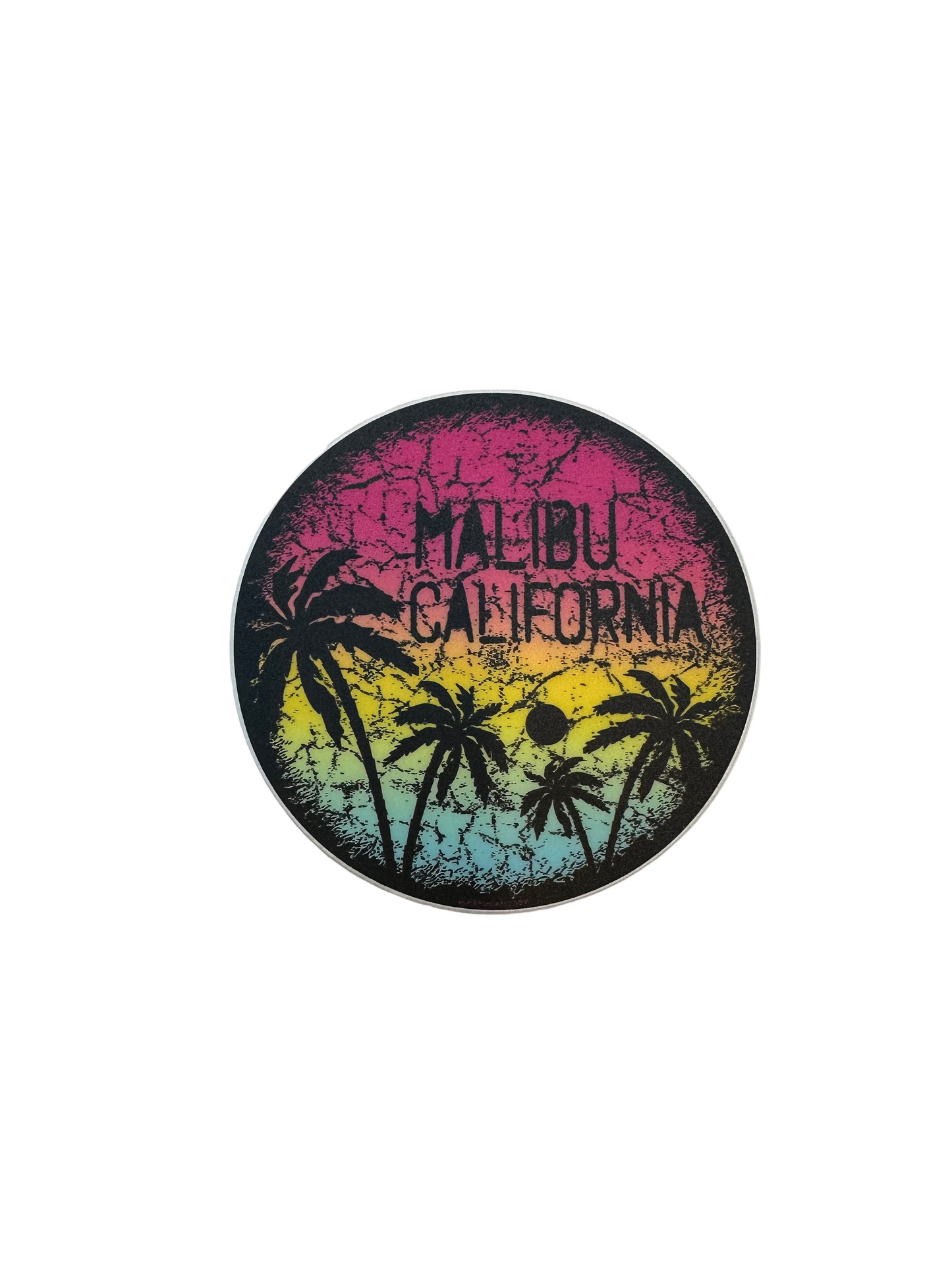 Round Malibu Palm Tree Sunset Sticker - Large